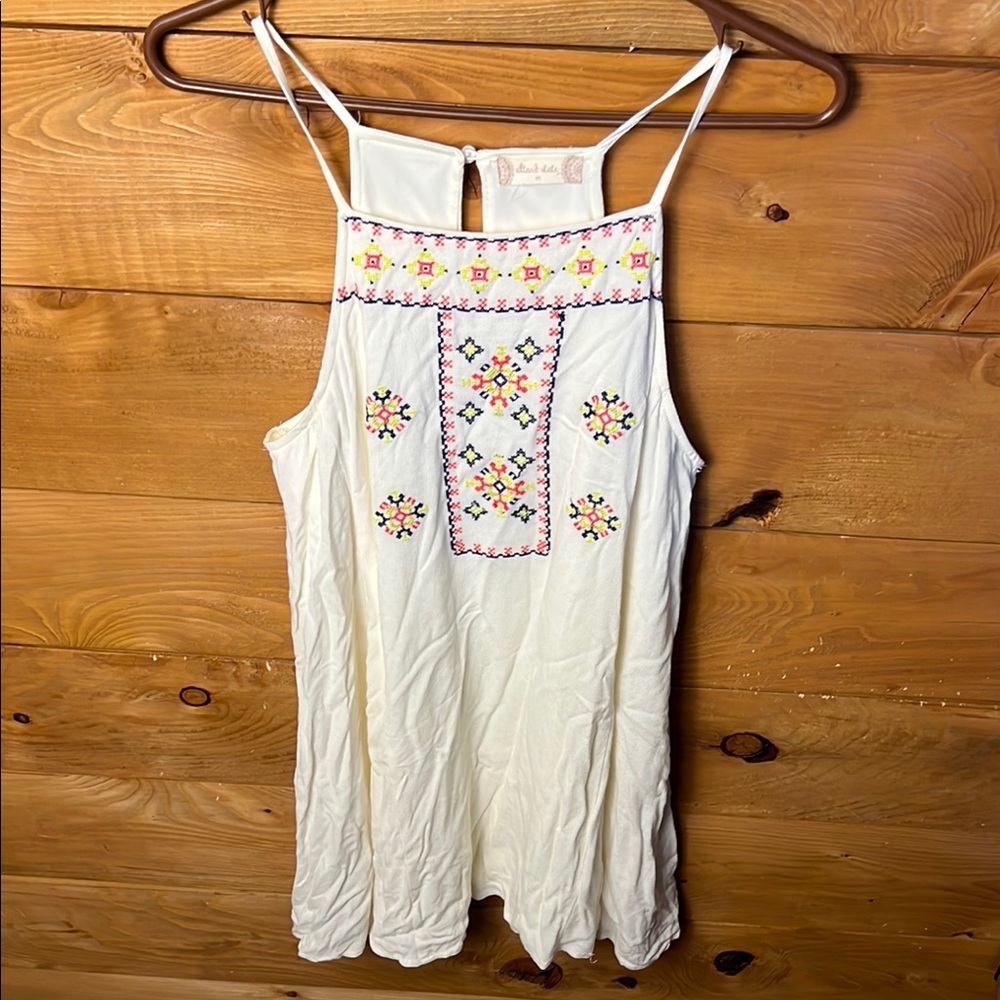 Altard State Embroidered Dress Mini Sleeveless Md Boho Cottage-core lining White